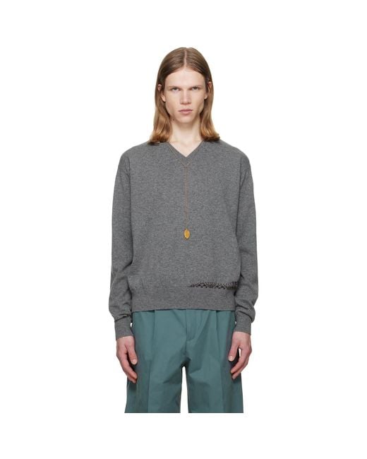Dries Van Noten Gray Intarsia Cashmere Sweater for men