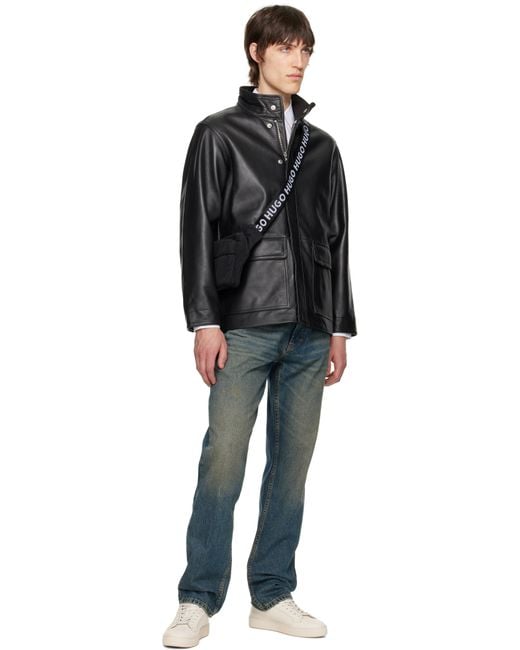 HUGO Black Logo Patch Belt Bag for men