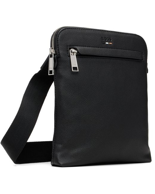 Boss Black Faux-Leather Messenger Bag for men