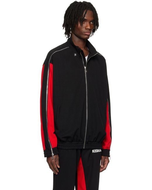 メンズ Kusikohc ブラック＆レッド フルジップ フリース トラックジャケット Black