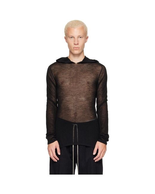 Rick Owens Black Tower Sheer Hoodie for men