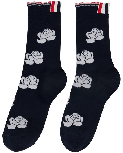 Thom Browne Blue Cotton Rose Ankle Socks