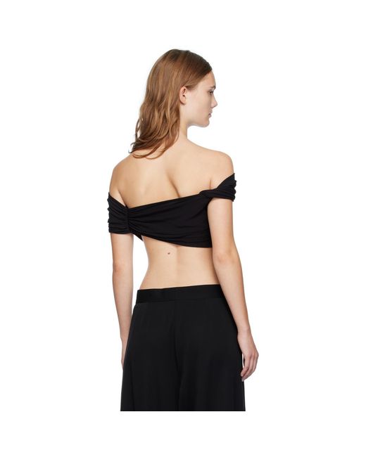 Casablanca Black Crepe Draped Crop Top T-Shirt
