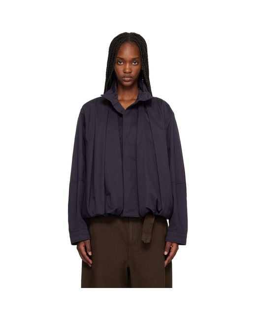 Lemaire Blue Soft Pleated Blouson Bomber Jacket