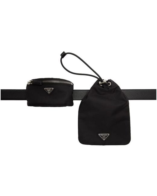 Prada Black Tessuto Pocket Drawstring Pouch Belt for men
