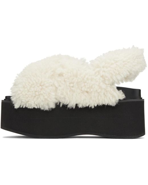 Marni Black White Shearling Fussbett Platform Sandals