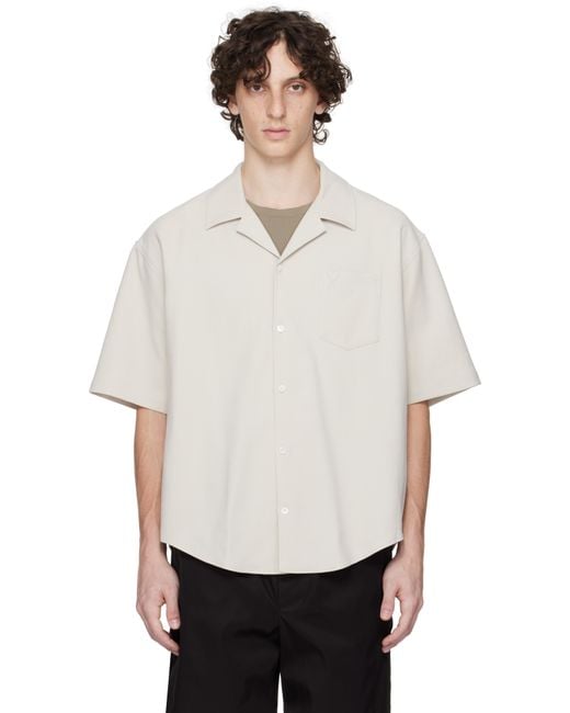 AMI White Cotton Camp Collar Shirt for men