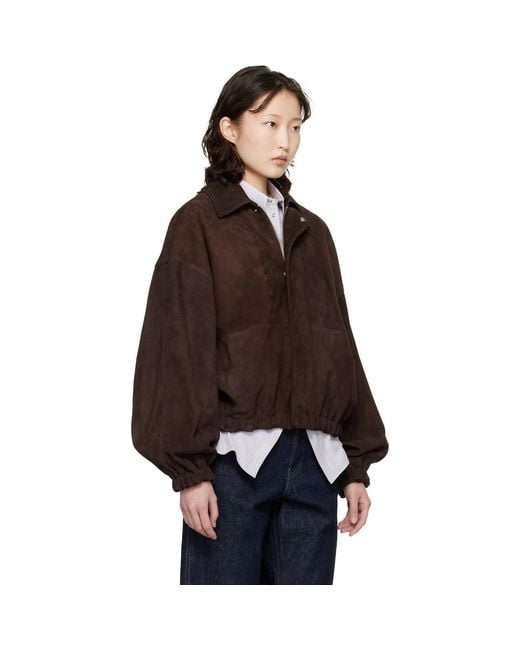 Cordera Brown Paneled Suede Bomber Jacket