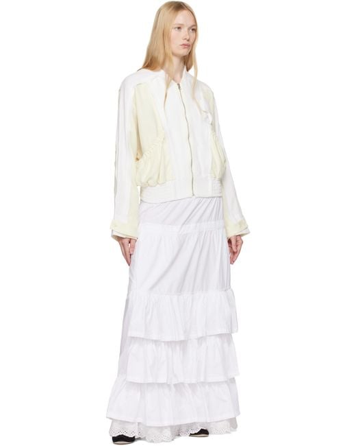 OPEN YY Rolled Waist Tiered Midi Skirt in White | Lyst