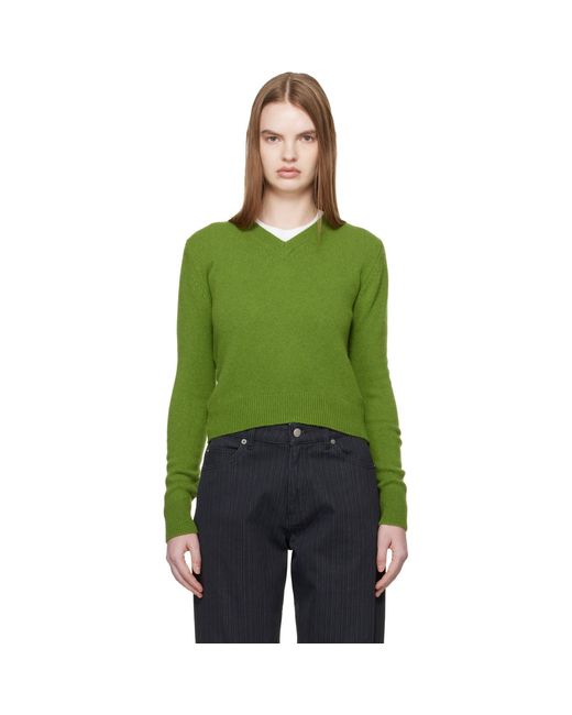 &Daughter Green Sligo Shrunken V-Neck Sweater