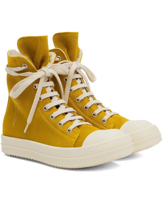 Rick Owens Yellow Overdyed Denim High-Top Sneakers