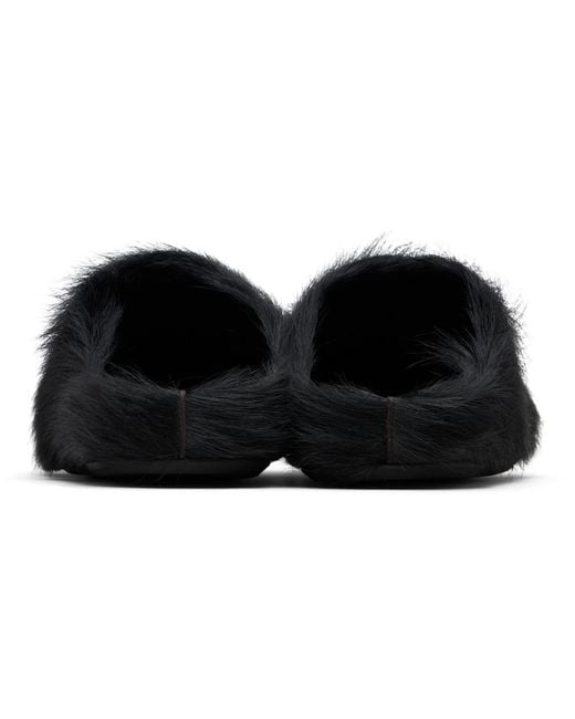 Marni Black Long Hair Calfskin Fussbett Sabot Loafers