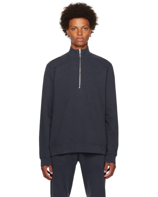 Sunspel Black Navy Half-zip Sweatshirt for men