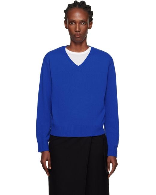 DUNST ブルー カシミヤ Vネックセーター Blue