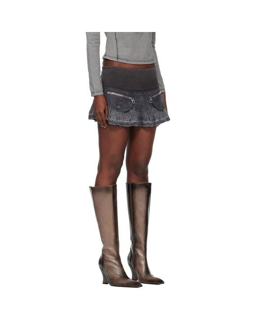 Miss Sixty Gray Knwls Edition Ruffled Denim Miniskirt