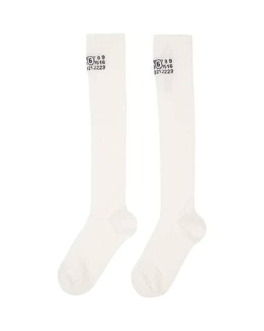 MM6 by Maison Margiela White Off- Rib Knee-High Socks