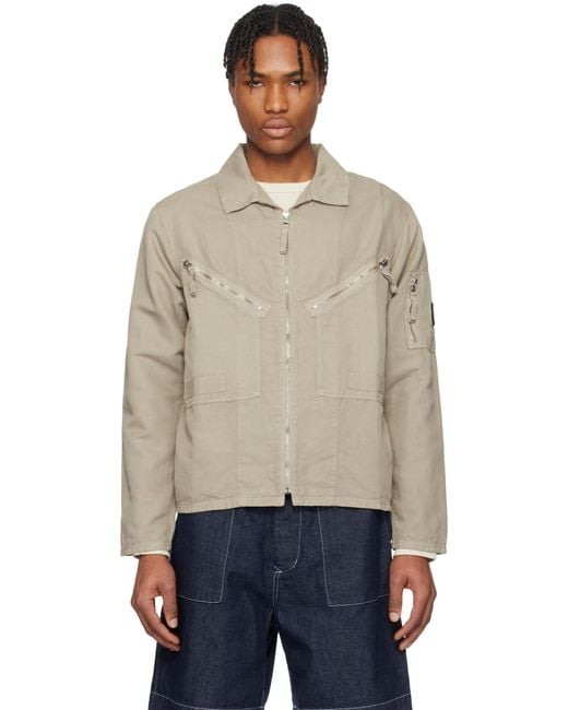 C P Company Natural Cotton Linen Full Zip Overshirt for men