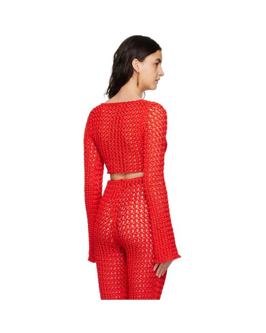 Moschino Red Cropped Long Sleeve T-shirt