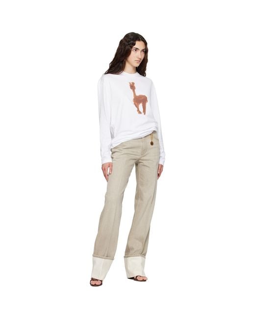 Stella McCartney White Watercolour Alpaca Long Sleeve Cotton T-Shirt