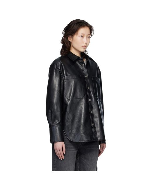 Anine Bing Black Dante Regenerated Leather Shirt