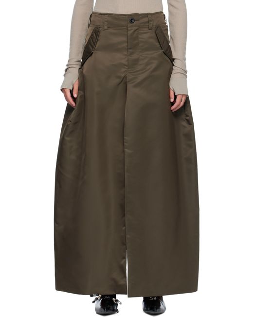 Sacai Green Khaki Nylon Twill Maxi Skirt