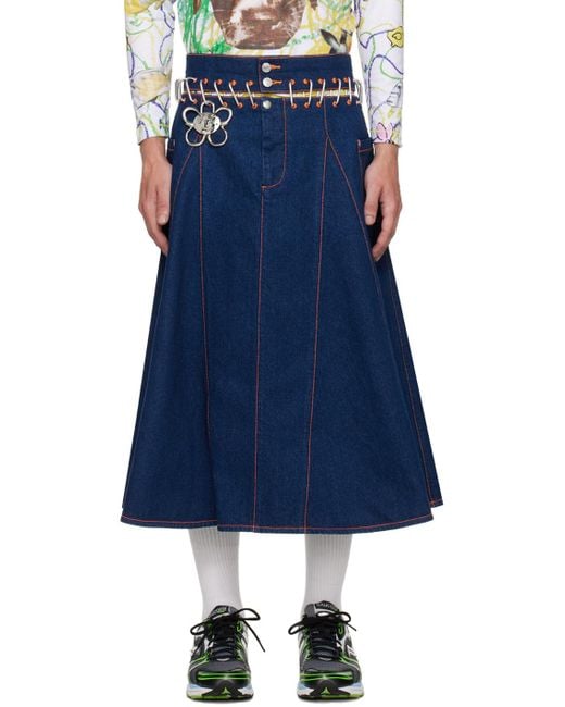 Chopova Lowena Blue Nosebutter Denim Midi Skirt for men