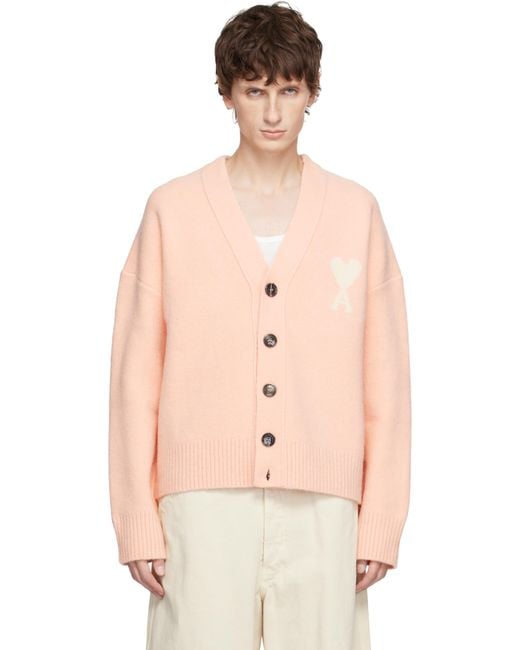 AMI Pink Alpaca Ami De Coeur Cardigan for men