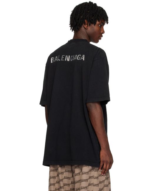 T-shirt noir à logo en pierres du rhin Balenciaga pour homme en coloris Black