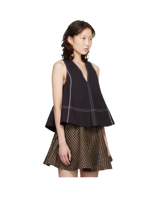 Ganni Black Cotton A-Line Top