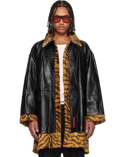 Martine Rose Black Tan Leopard Reversible Leather Coat for men