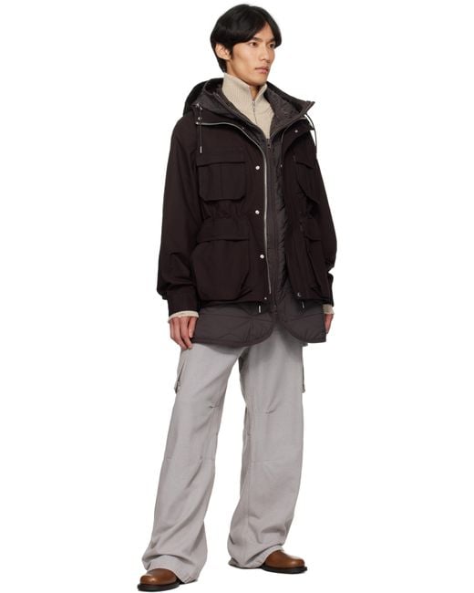 Sacai Black Burgundy Rip Stop Jacket for men