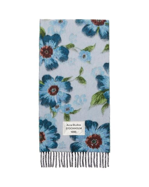 Acne Blue Fringed Wool Scarf for men