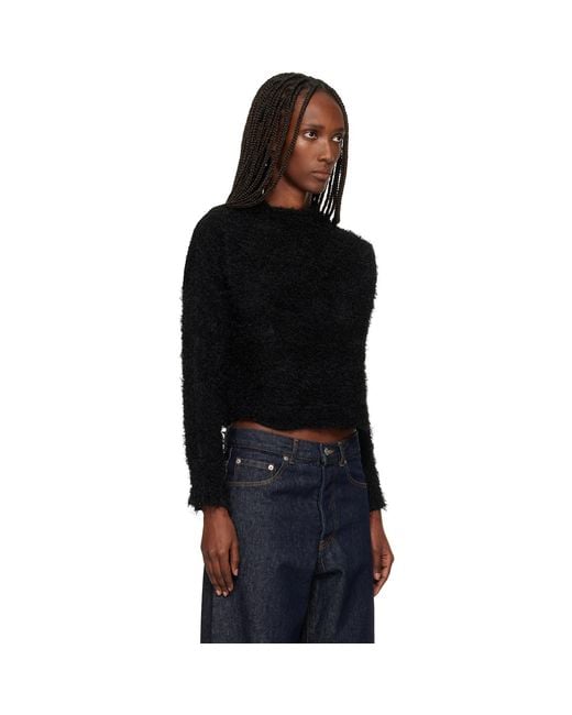 Issey Miyake Black Shifted Fuzzy Pleats Sweater