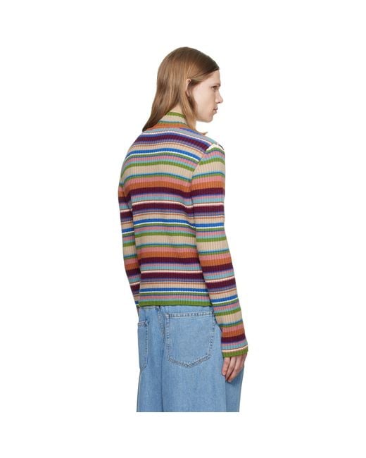 Dries Van Noten Blue Ribbed Wool Turtleneck for men