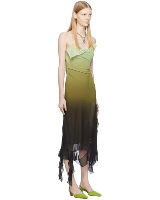 Acne Black Green Ruffle Strap Midi Dress