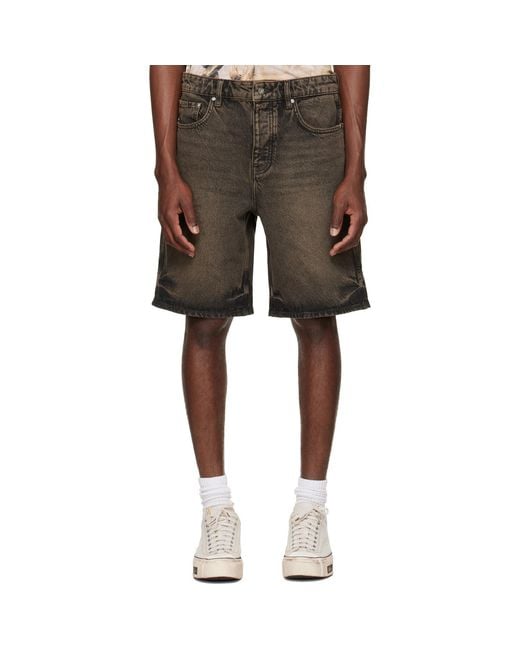 Represent Black Overdyed Denim Shorts for men