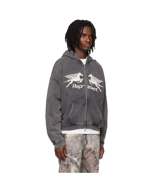 Represent Black Pegasus Zip Through Hoodie for men