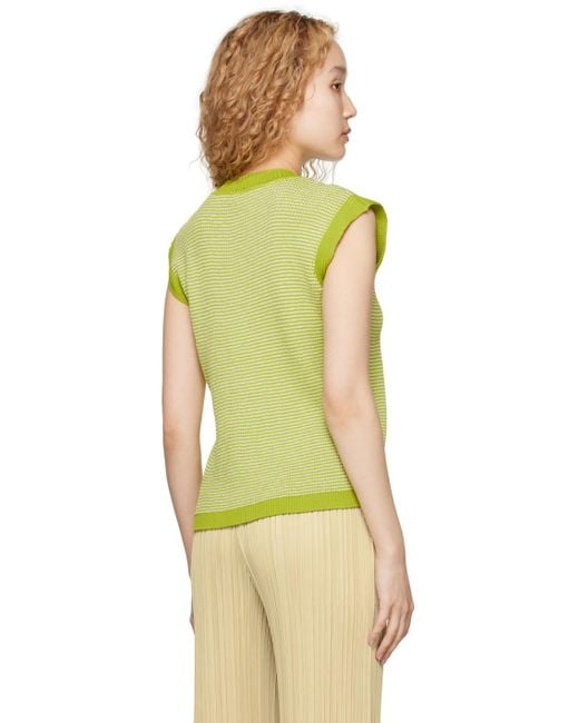 Pleats Please Issey Miyake Yellow Green Across Sweater