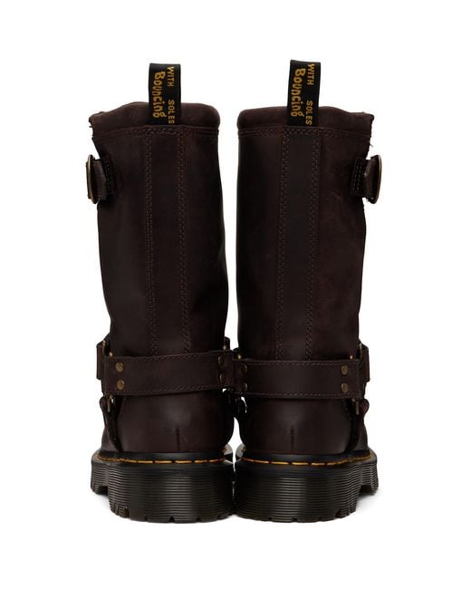 Dr. Martens Brown Anistone Hi Leather Biker Boots for men