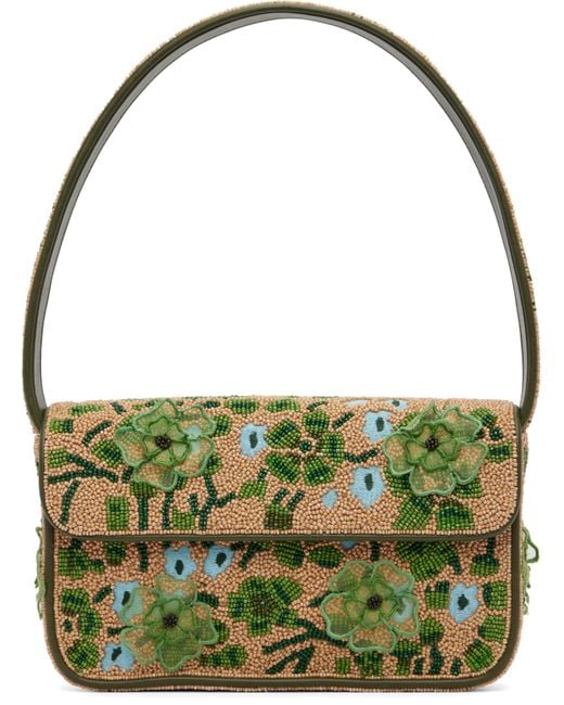 Staud Green Tan Tommy Beaded Bag