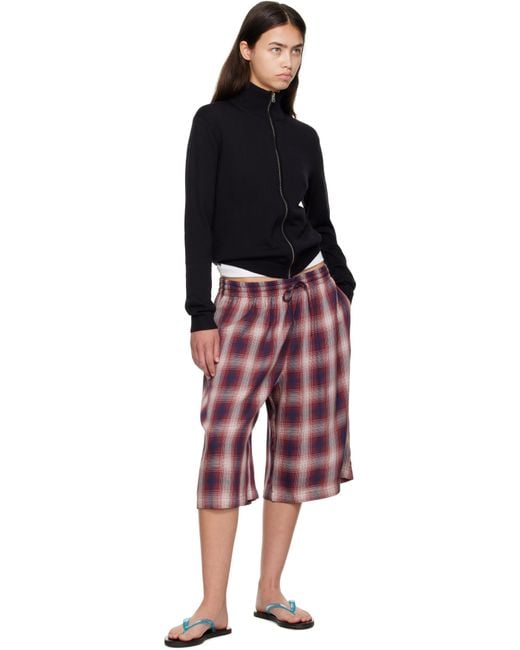 Acne Red Check Shorts