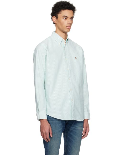 メンズ Polo Ralph Lauren グリーン＆ホワイト クラシックフィット ストライプ オックスフォードシャツ Black