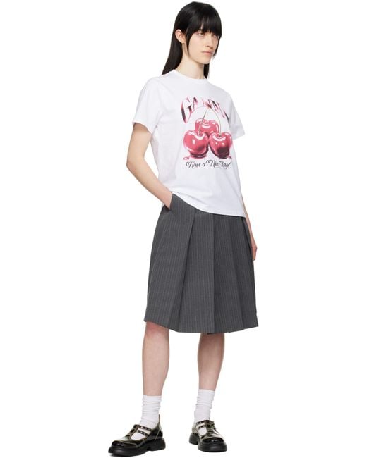 Ganni White Basic Jersey Cherry Relaxed T-Shirt