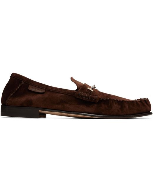 Tom Ford Brown Suede Double T Hardware Ripley Loafers for men
