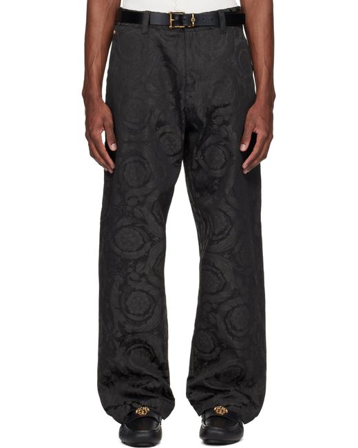 Versace メンズ ブラック ジャカード コットン カーペンターパンツの 