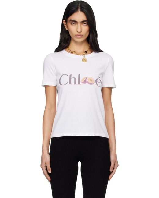 Chloé レディース ホワイト コットンジャージ ロゴ ベビーTシャツ