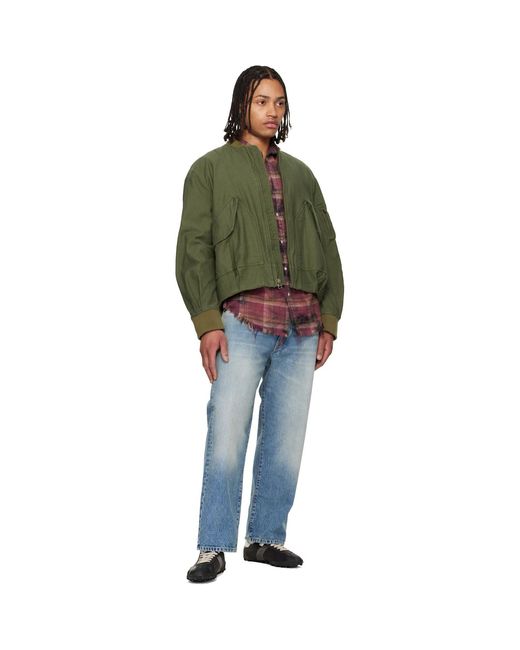 R13 Green Khaki Bubble Bomber Jacket for men