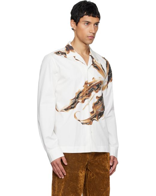 Dries Van Noten White Embroidered Cotton Shirt for men