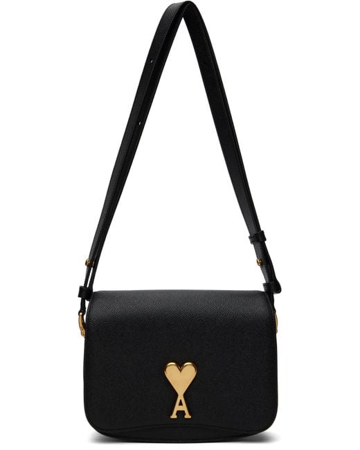 AMI Black Leather Top Handle Paris Paris Bag