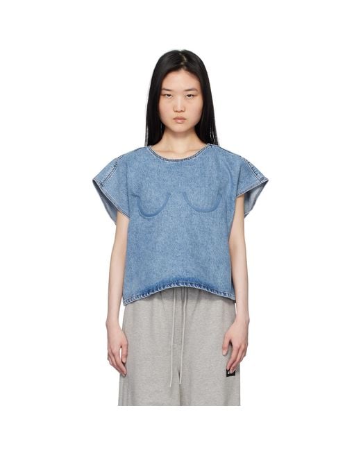 Pushbutton Blue Bra Point Sleeveless Denim Top